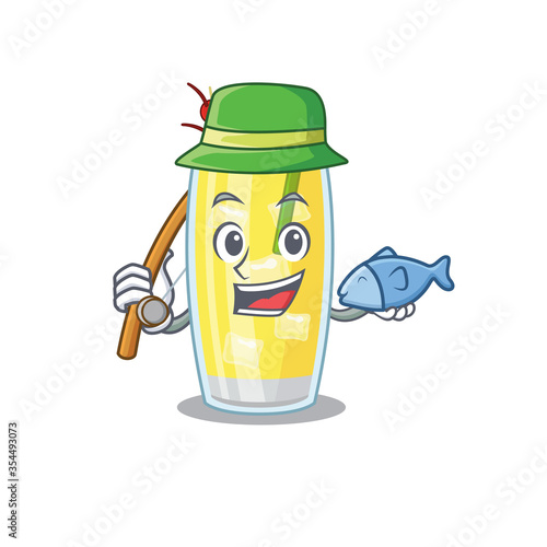 Cartoon design style of pina colada cocktail goes to fishing