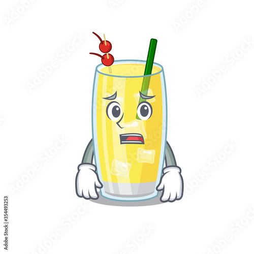 Cartoon design style of pina colada cocktail having worried face