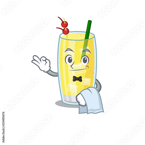 A cartoon picture of pina colada cocktail waiter with a white napkin