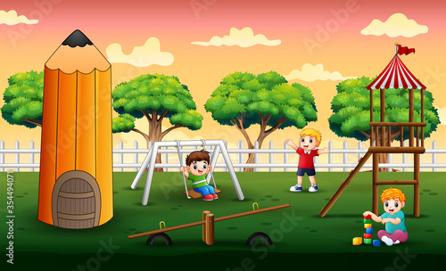 Scene with children playing in the park