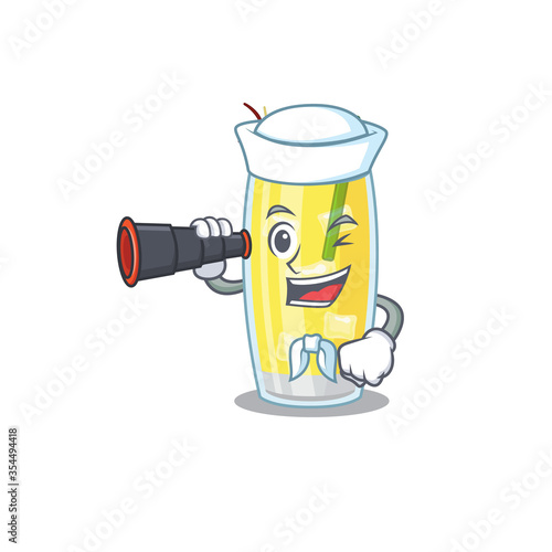 A cartoon picture of pina colada cocktail Sailor using binocular