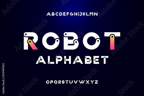 Robot typeface in technology style a to z alphabet font