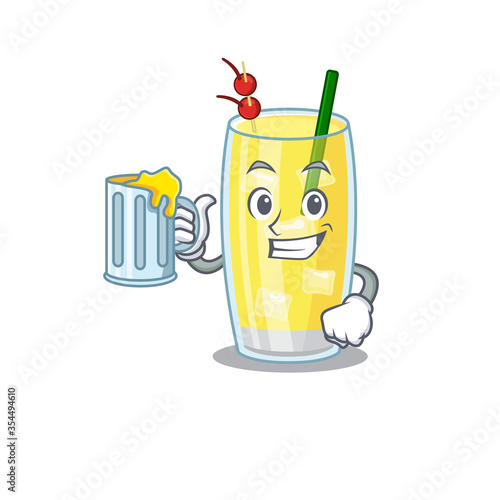 A cartoon concept of pina colada cocktail with a glass of beer