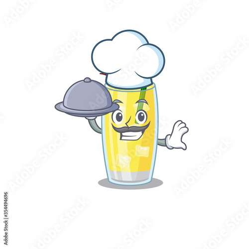 mascot design of pina colada cocktail chef serving food on tray