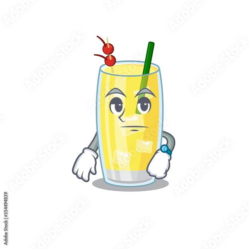 Mascot design style of pina colada cocktail with waiting gesture