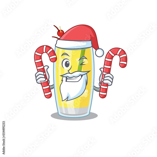 Friendly pina colada cocktail dressed in Santa Cartoon character with Christmas candies