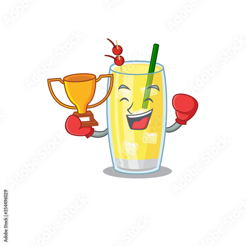 An elegant boxing winner of pina colada cocktail caricature design concept