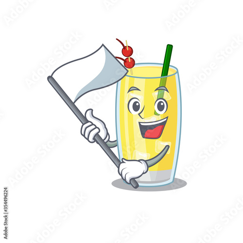 A heroic pina colada cocktail mascot character design with white flag