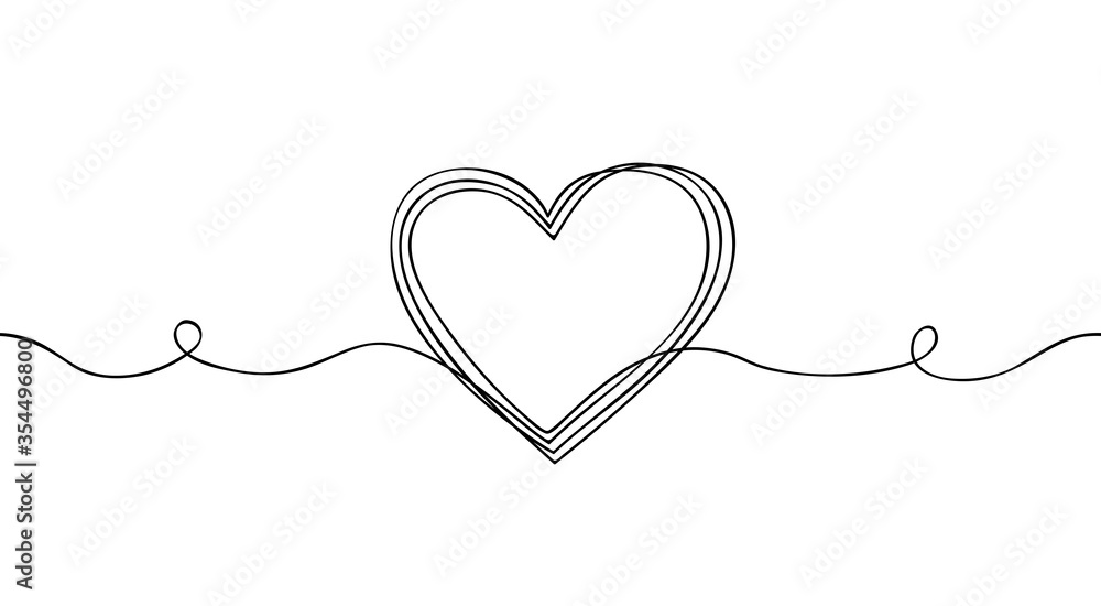 hand drawn of doodle heart with thin line, divider shape. repeated of outline Tangled grungy round scribble. Isolated on white background. Vector illustration