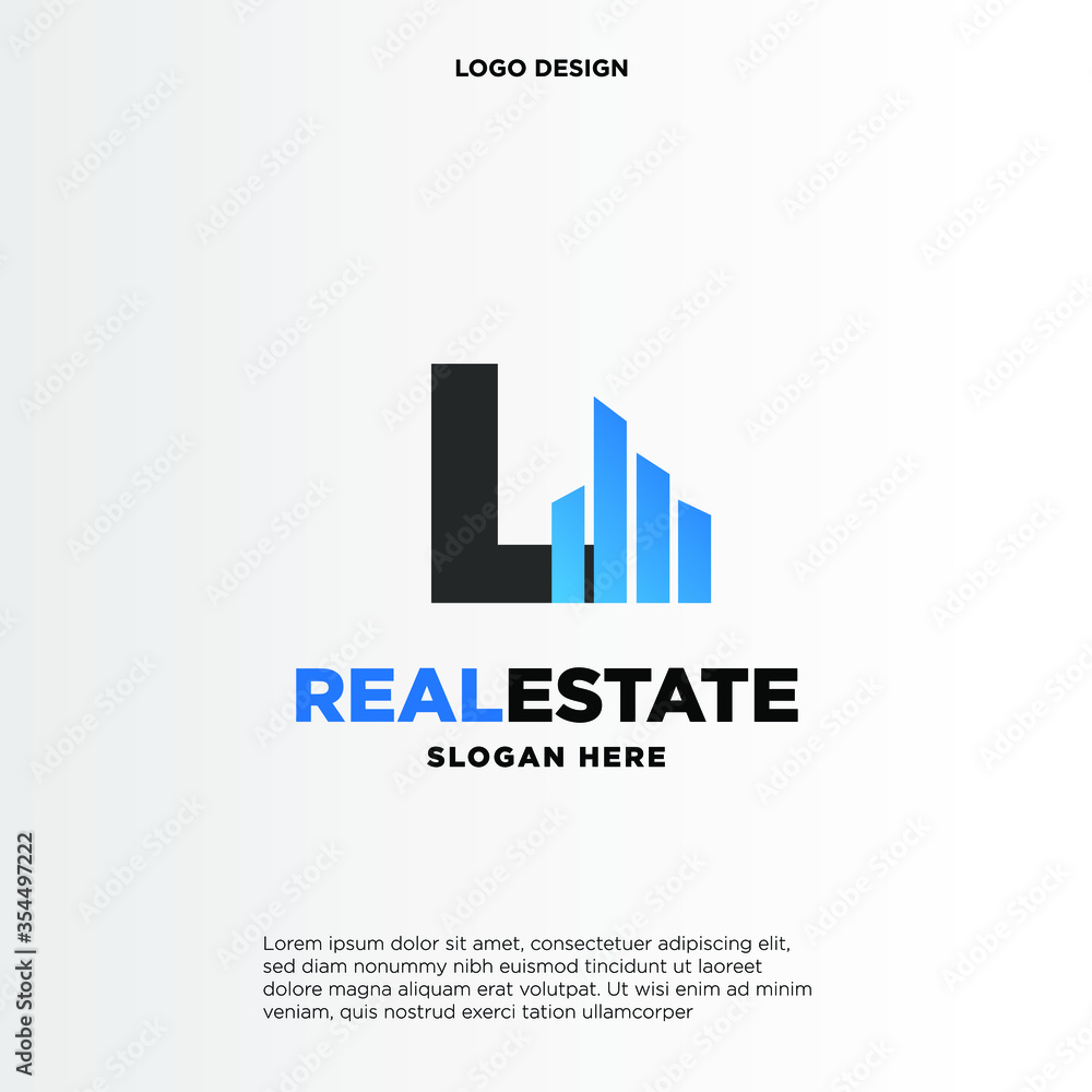 L Initial logo concept with building template vector.