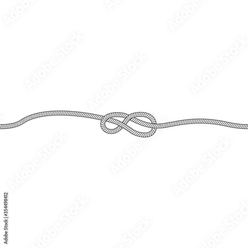 Marine rope knot seamless brush or border element vector illustration isolated.