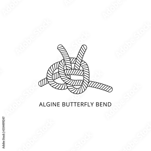 Algine butterfly bend nautical rope knot thin line vector illustration isolated.