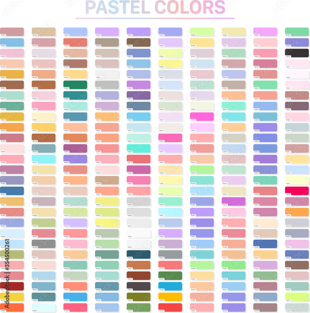 Pastel colors set with hex codes. Trendy color palette vector Stock