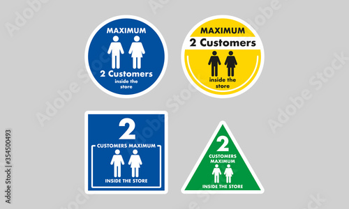 two clients maximum inside the store, mandatory exterior signage to control the entry of people to businesses, stores, restaurants and closed places, ideal to avoid fines, violations and penalties