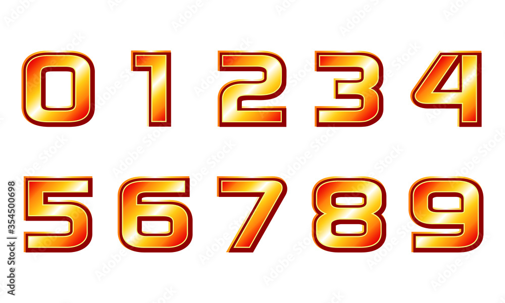 Numbers with golden highlights, vector