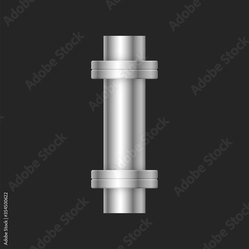 Pipe vector. Made from steel or metal connection by flange fitting fixing by screw and bolt. Part for pipeline construction to transportation oil and gas in industry, water in plumbing and irrigation.