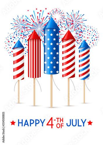 Independence day greeting card with firework rockets