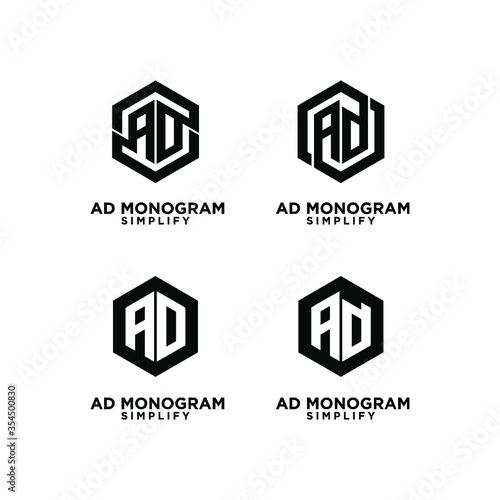 set collection ad hexagon initial letterblack white luxury logo icon design