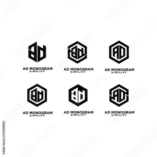 set collection ad hexagon initial letterblack white luxury logo icon design