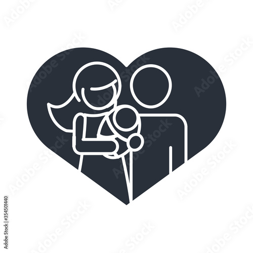 parents with baby in love heart realtionship together family day, icon in silhouette style photo