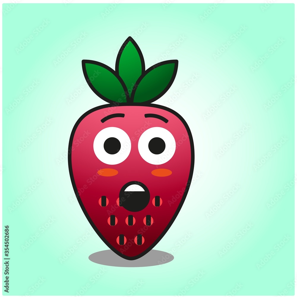 Obraz premium Cute strawberry red color gradient cartoon mascot character vector design
