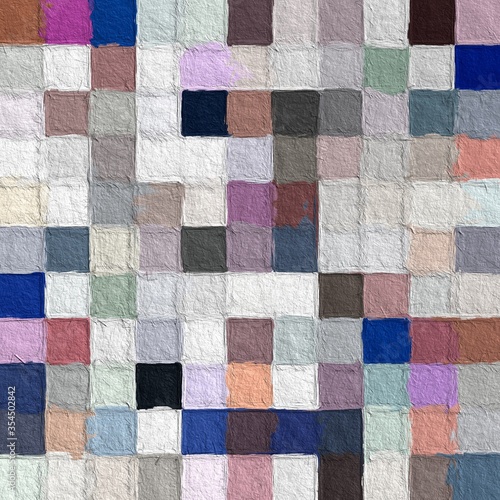 colorful abstract mosaic with a rough texture background. Sweet color square pattern background. Picture for creative wallpaper or design art work. Backdrop have copy space for text. © Ariya