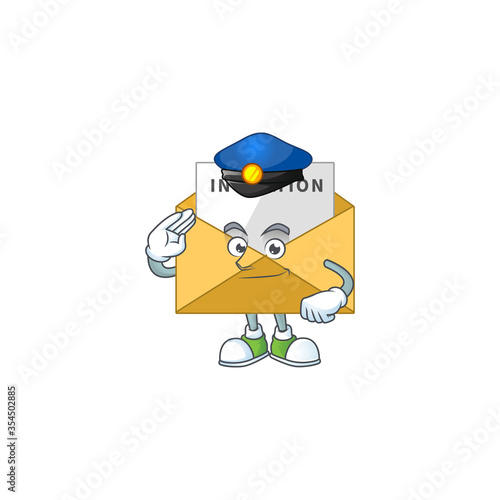 A dedicated Police officer of invitation message cartoon drawing concept