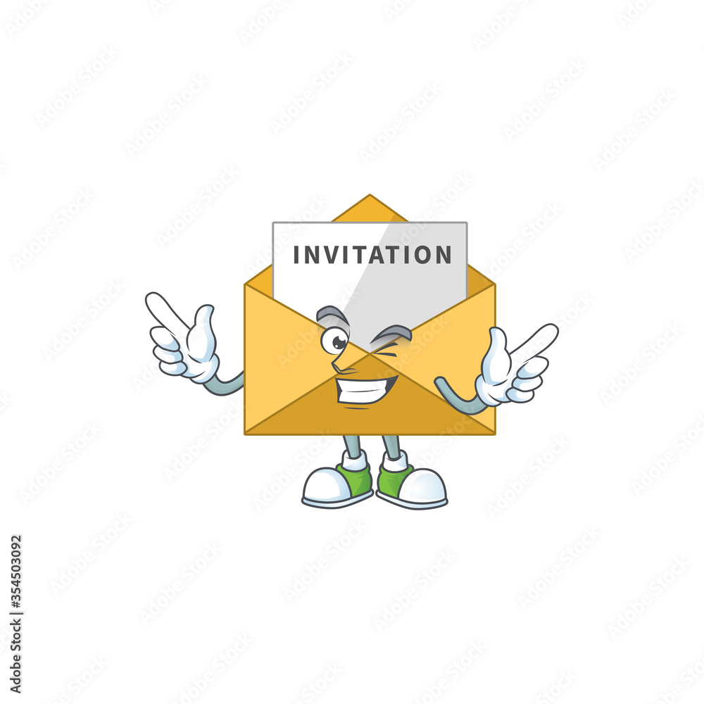 Cartoon drawing concept of invitation message showing cute wink eye