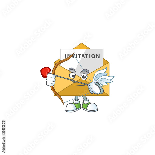 mascot design concept of invitation message cute Cupid with arrow and wings