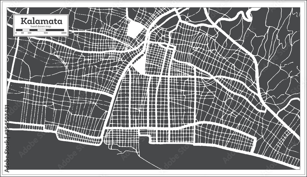 Kalamata Greece City Map in Retro Style. Outline Map.