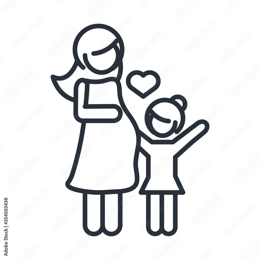 Obraz premium pregnant woman and daughter character family day, icon in outline style