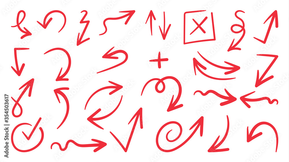 Red Arrow vector doodle. Hand drawn sketch arrows design for business plan and education. . Red Arrow vector doodle. Hand drawn sketch arrows design for business plan and education. .