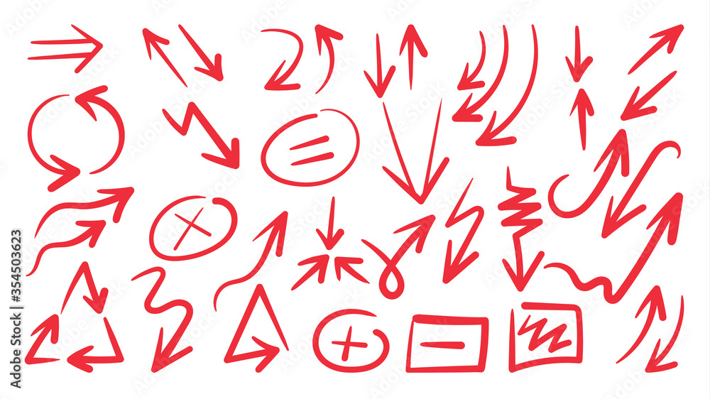Red Arrow vector doodle. Hand drawn sketch arrows design for business plan and education. . Red Arrow vector doodle. Hand drawn sketch arrows design for business plan and education. .