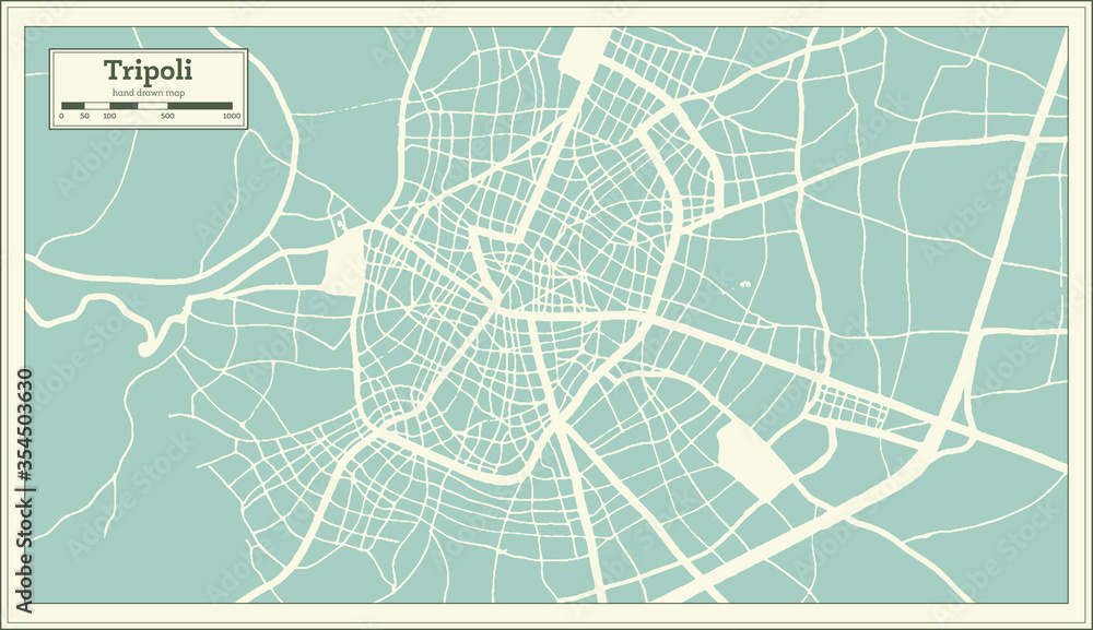 Tripoli Greece City Map in Retro Style. Outline Map.