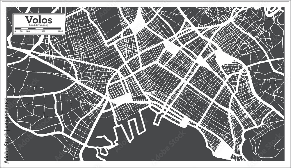 Volos Greece City Map in Retro Style. Outline Map.