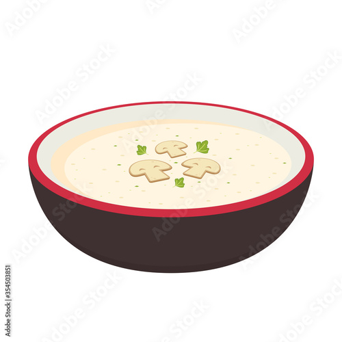 Mushroom soup vector. mushroom soup in bowl.