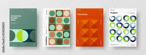 Company identity brochure template collection. Business presentation vector A4 vertical orientation front page mock up set. Corporate report cover abstract geometric illustration design layout bundle.