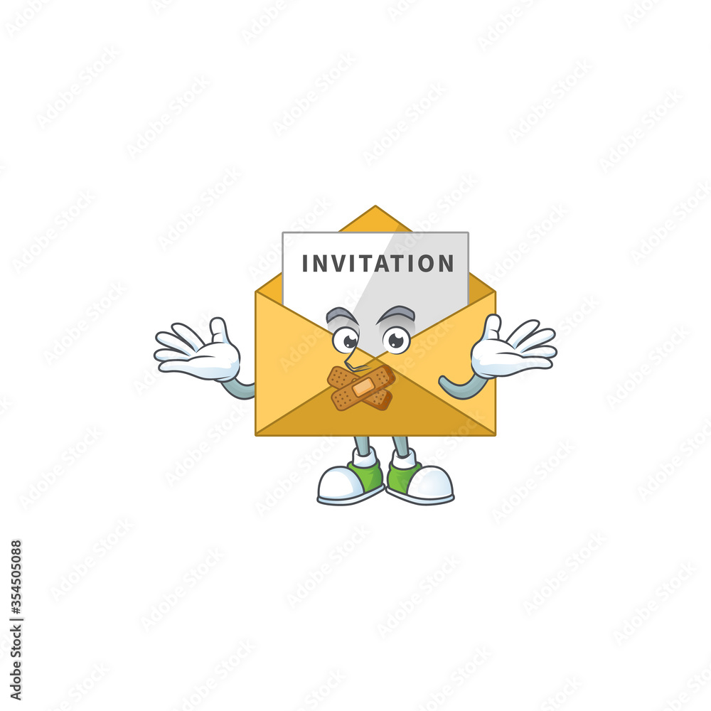 Invitation message Cartoon drawing design making a quiet finger gesture