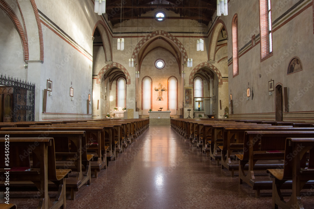 Bassano del Grappa, Italy, 10/22/2019 , Church of San Francesco internal view, in the citu center of Bassano del Grappa.