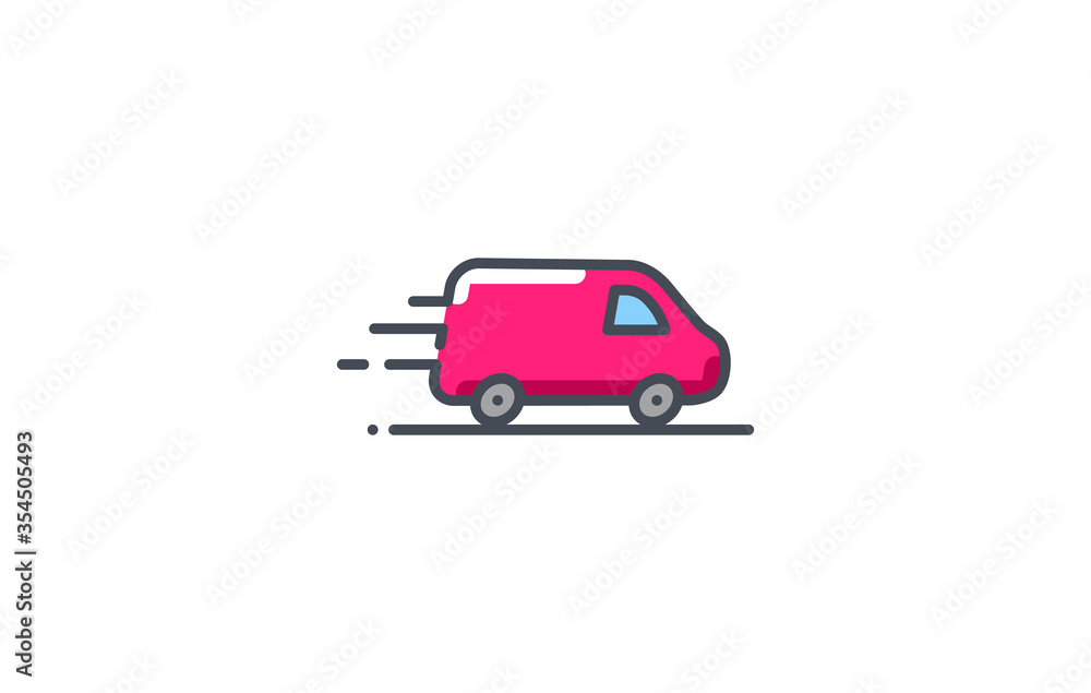 Van vector icon. Delivery service logo isolated on white. Moving car line outline colored filled thin sign flat design