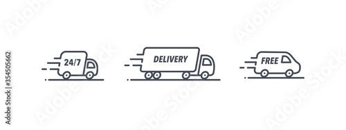 Truck vector icon set. Van, semi truck, delivery service logo collection isolated on white. Moving car sign
