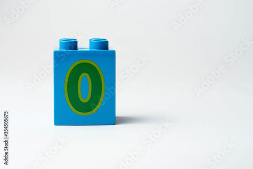 the number zero written on the block from the children's constructor