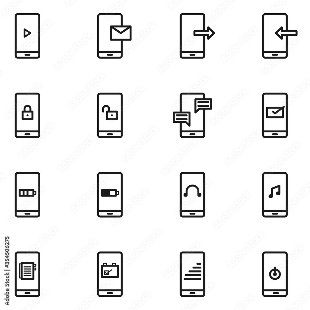 Vector line icons collection of smartphone on white background. Line icons collection for web apps and mobile concept. Pixel perfect. Vector line icons collection of smartphone on white background. Line icons collection for web apps and mobile concept. Pixel perfect.