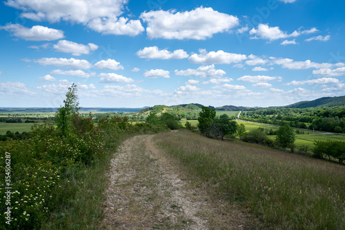 Forstwege auf einem Hügel mit blauen Himmel