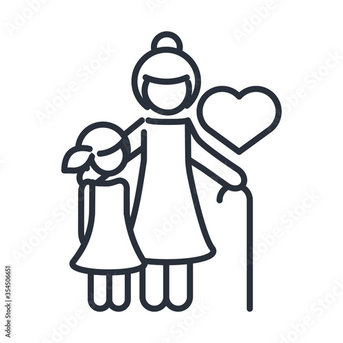 grandmother and granddaughter hugging characters family day, icon in outline style