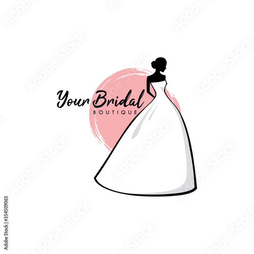 Monochrome Bridal Boutique Logo, Sign, Icon, Mannequin, Fashion, Beautiful Bride, Vector Design Template