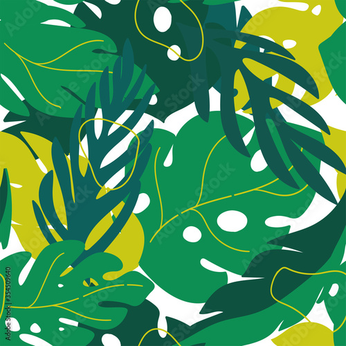 vector seamless pattern with tropical leaves. summer colorful design