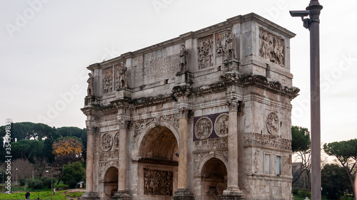 Rome Italy. Eternal city famous in the world. The historic center is a UNESCO World Heritage Site with many points of archaeological interest. View of the arch of Constantine outside the Roman Forum. © AdryPhoto