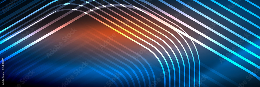 Shiny neon lines, stripes and waves, technology abstract background. Trendy abstract layout template for business or technology presentation, internet poster or web brochure cover, wallpaper Shiny neon lines, stripes and waves, technology abstract background. Trendy abstract layout template for business or technology presentation, internet poster or web brochure cover, wallpaper