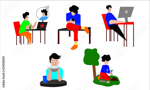 business people icons set stay productive at home